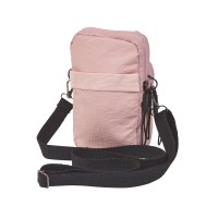 Lorenz Compact Twin Top Zip X-Body Phone/Accessory Bag, Front Zip Pocket & Elastic Arm/Hand Strap In Soft Crinkled Nylon